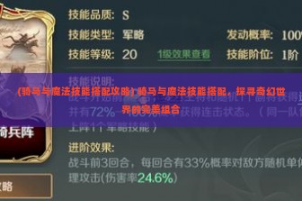 (骑马与魔法技能搭配攻略) 骑马与魔法技能搭配，探寻奇幻世界的完美组合